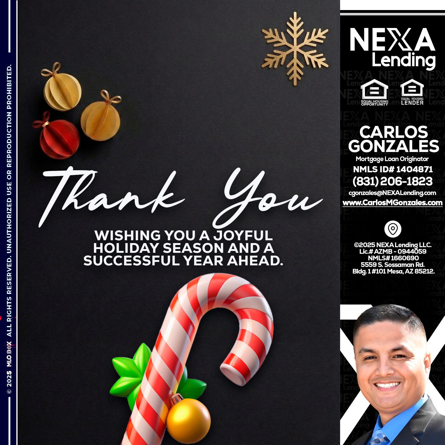 THANK YOU - Carlos Gonzales -Mortgage Loan Originator