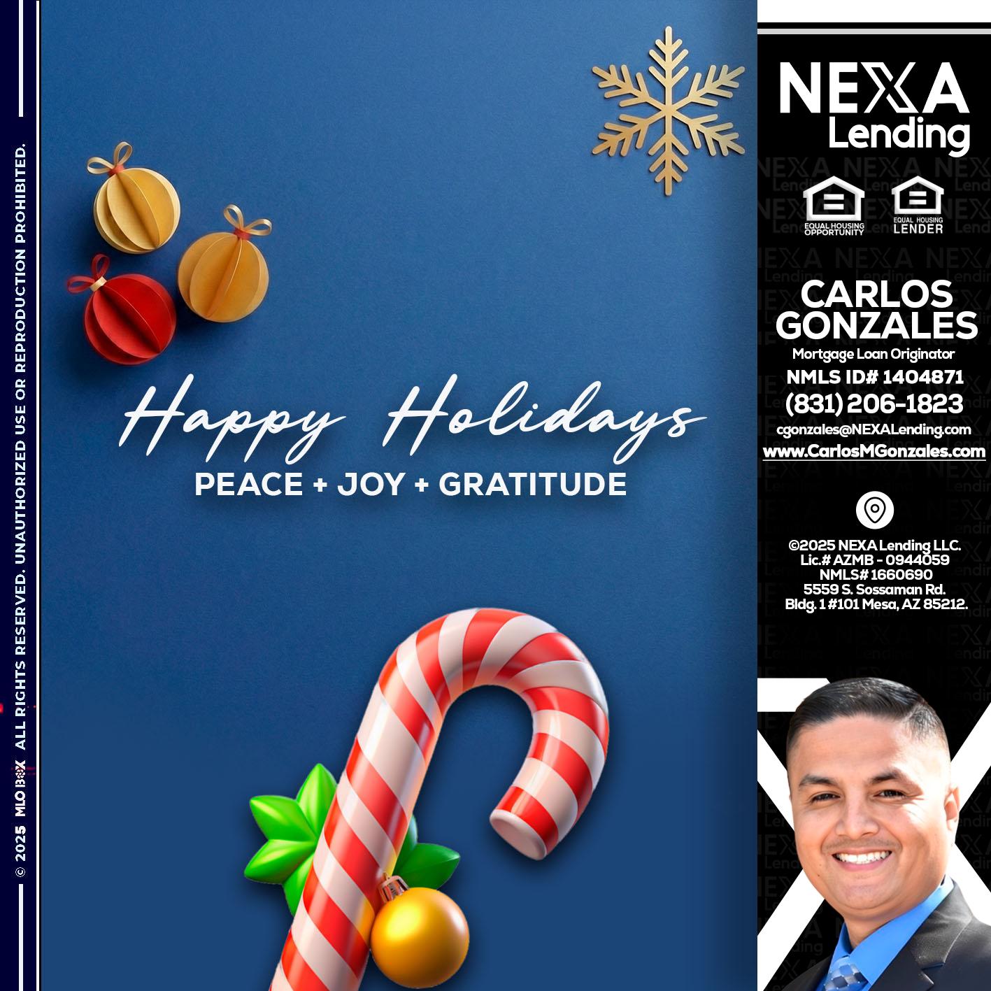 HAPPY HOLIDAYS - Carlos Gonzales -Mortgage Loan Originator