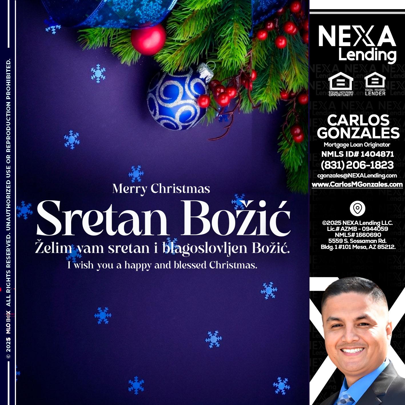 Sretan Božić - Carlos Gonzales -Mortgage Loan Originator