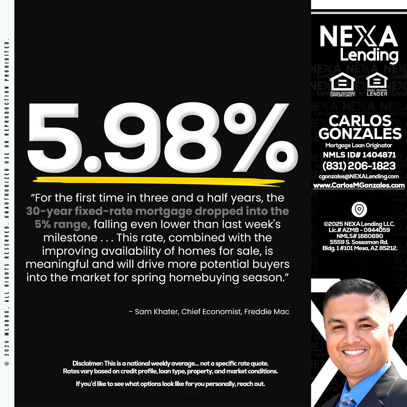 5.98% - Carlos Gonzales -Mortgage Loan Originator