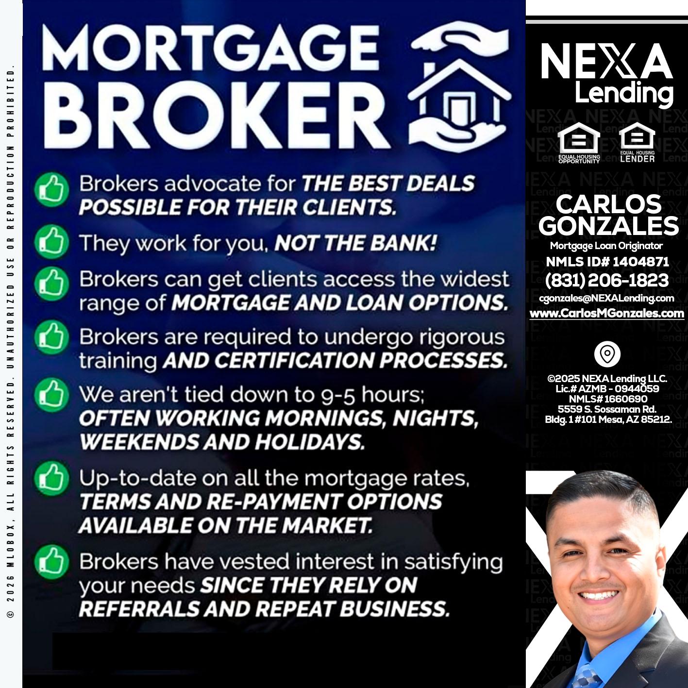 MORTGAGE BROKER - Carlos Gonzales -Mortgage Loan Originator