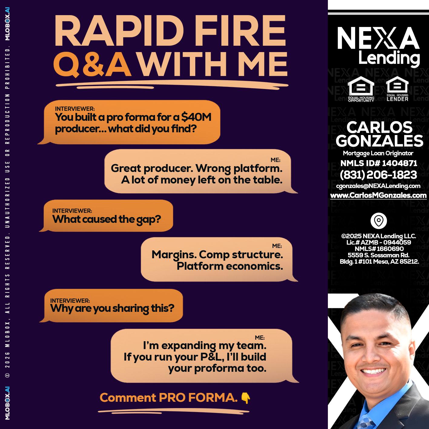 RAPID FIRE - Carlos Gonzales -Mortgage Loan Originator