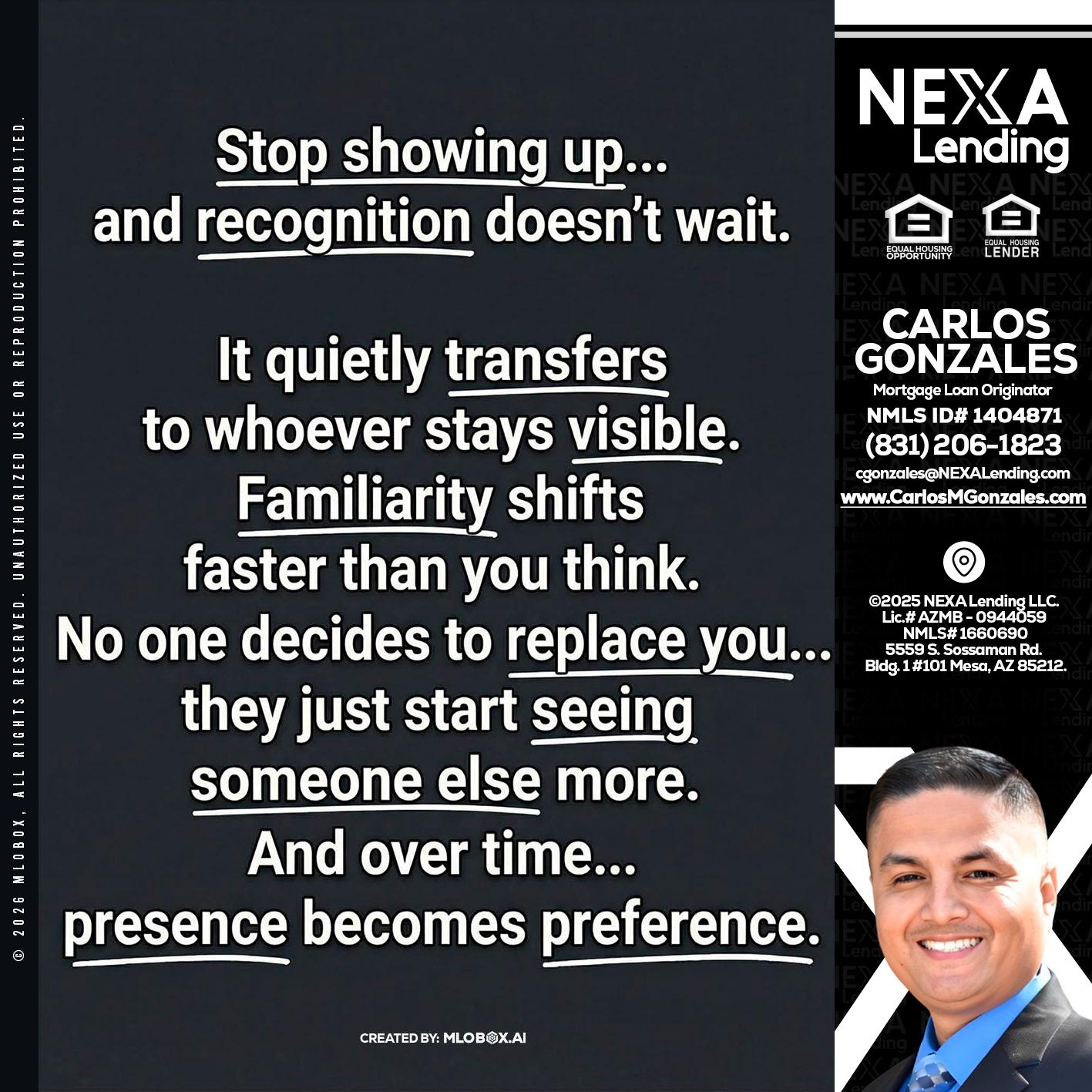 STOP SHOWING - Carlos Gonzales -Mortgage Loan Originator