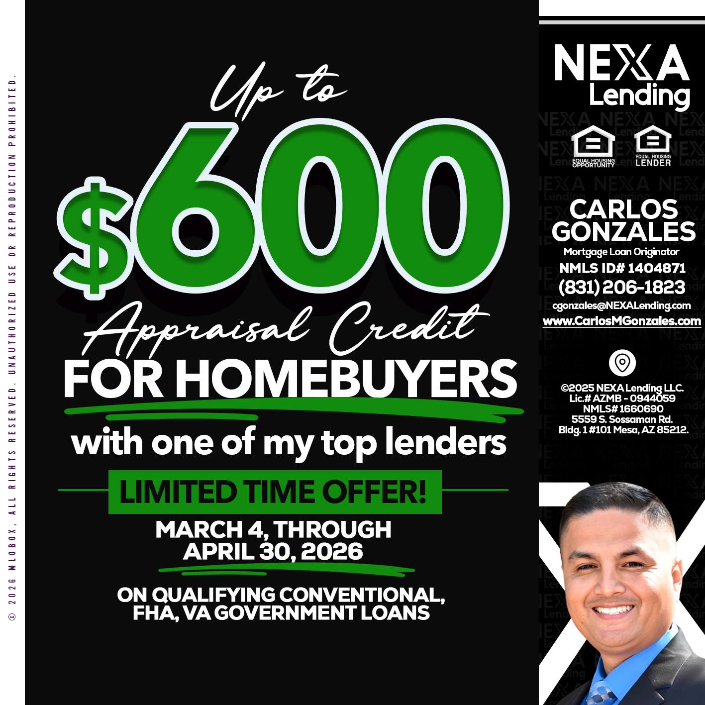up to $600 - Carlos Gonzales -Mortgage Loan Originator