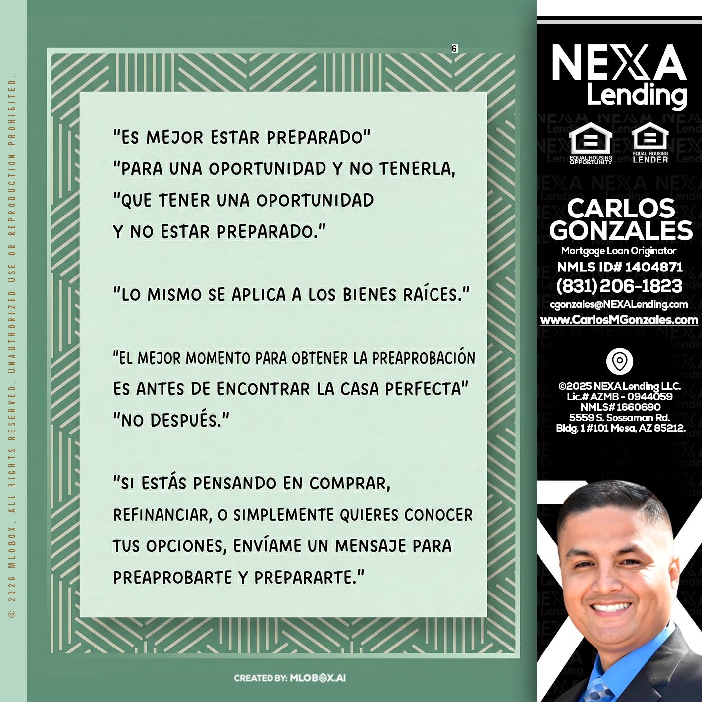 ES MEJOR ESTAR PREPARADO - Carlos Gonzales -Mortgage Loan Originator