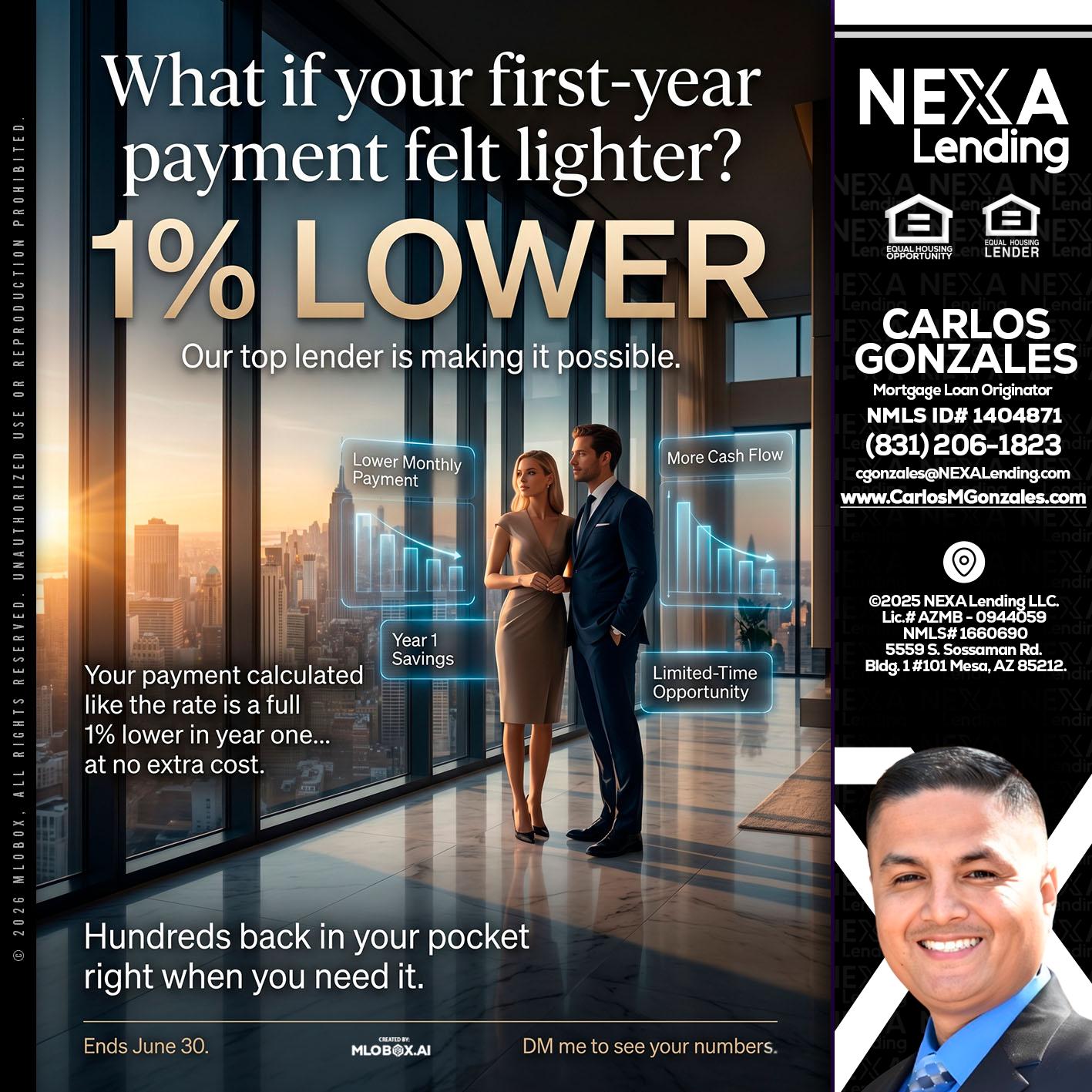 1% LOWER - Carlos Gonzales -Mortgage Loan Originator