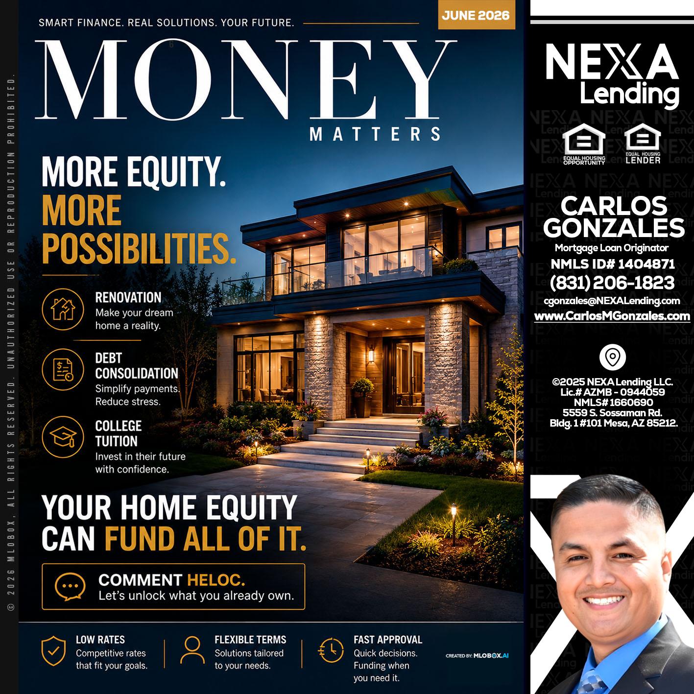 MONEY MATTERS - Carlos Gonzales -Mortgage Loan Originator