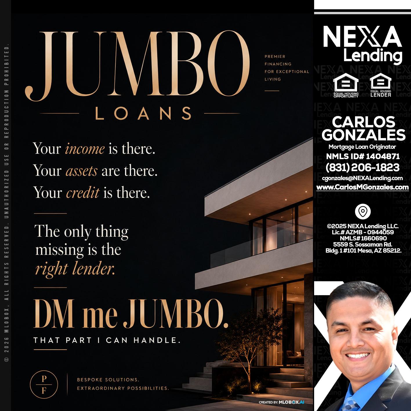 JUMBO LOANS - Carlos Gonzales -Mortgage Loan Originator