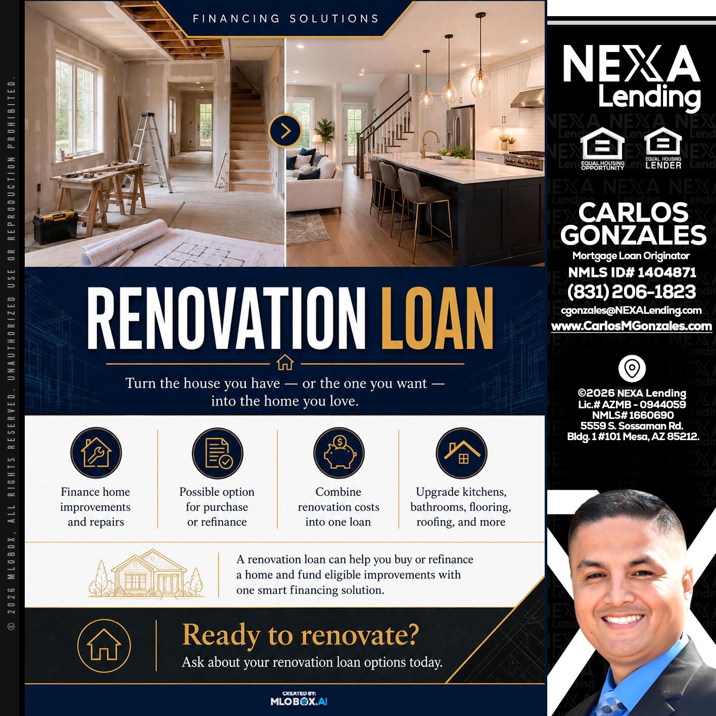 RENOVATION LOAN - Carlos Gonzales -Mortgage Loan Originator